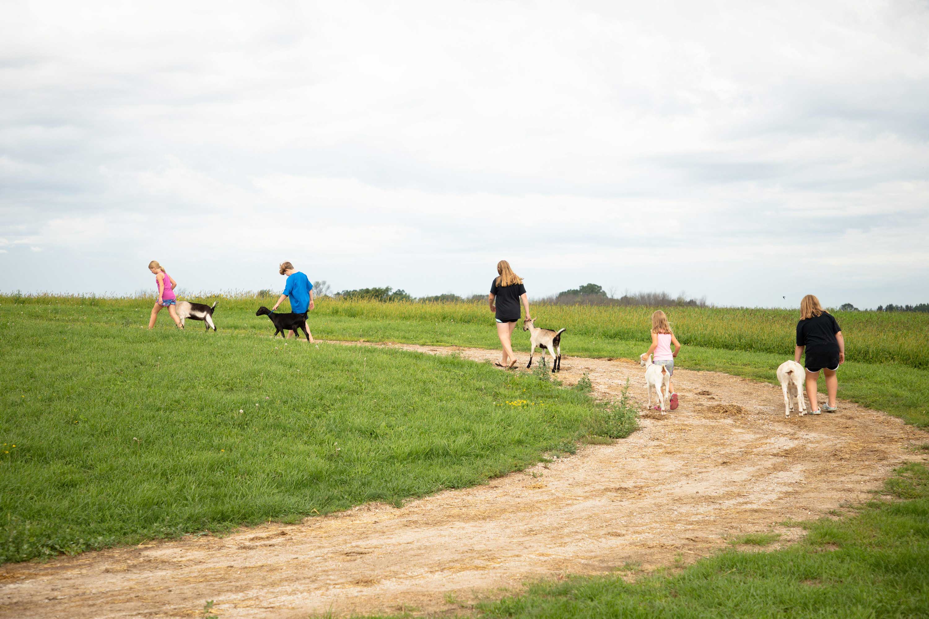 Hedrich grandchildren with the goats on their farm